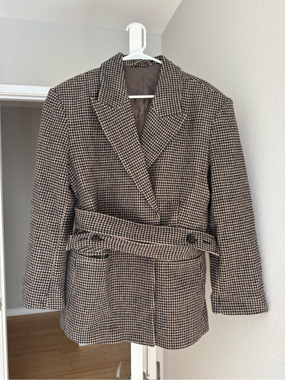 &other stories Belted wool Blazer brown dogtooth - Picture 16 of 16